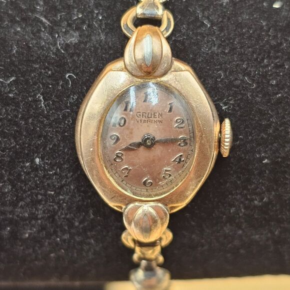 Gruen Verithin Vintage Ladies Watch 10k Gold Filled Case Sissor Band For Repair main image 6